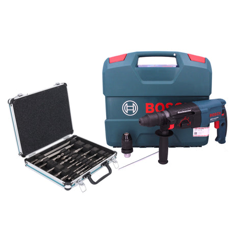 Bosch GBH 2-26 DFR Taladro percutor profesional 800 W 2,7 J SDS plus + portabrocas intercambiable + set taladro y cincel 13 piezas + estuche