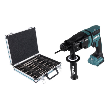 Taladro percutor inalámbrico Makita DHR 182 Z 18 V 1,7 J SDS plus sin escobillas + juego de taladro y cincel de 13 piezas - sin batería, sin cargador