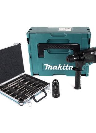 Makita HR 2631 FTJ martillo combinado 800 W 2,4 J SDS Plus + portabrocas sin llave + juego de taladro y cincel de 13 piezas + Makpac