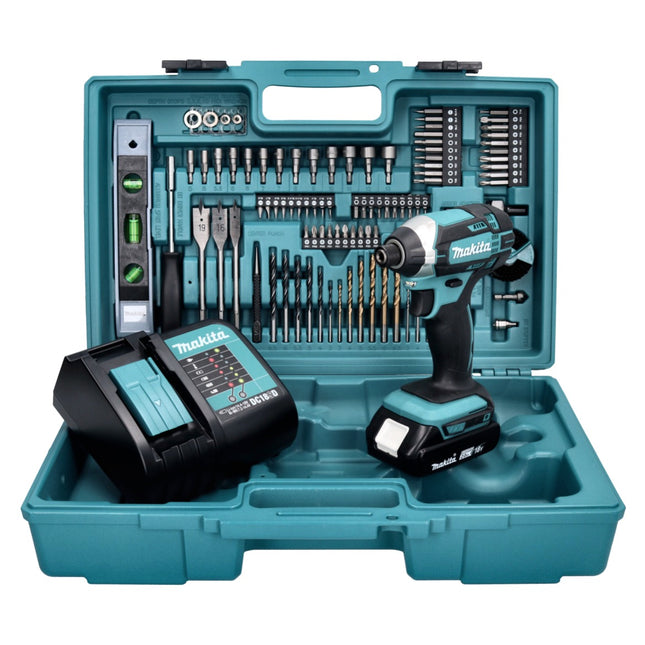 Llave de impacto a batería Makita DTD 152 SAX5 18 V 165 Nm + 1x batería recargable 2,0 Ah + cargador + juego de accesorios de 101 piezas + maletín