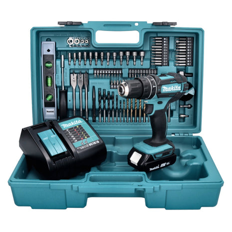 Makita DHP 482 SAX5 trapano a percussione a batteria 18 V 62 Nm + 1x batteria ricaricabile 2,0 Ah + caricabatterie + set di accessori da 101 pezzi + valigetta