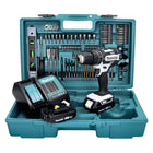 Makita DHP 482 SA2X5W perceuse à percussion sans fil blanc 18 V 62 Nm + 2x batteries 2,0 Ah + chargeur + jeu d'accessoires 101 pièces + mallette