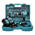 Makita DHP 453 SA2X5 Akku Schlagbohrschrauber 18 V 42 Nm + 2x Akku 2,0 Ah + Ladegerät + 101 tlg. Zubehör Set + Koffer