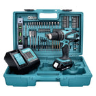 Makita DHP 456 SAX5 Akku Schlagbohrschrauber 18 V 50 Nm + 1x Akku 2,0 Ah + Ladegerät + 101 tlg. Zubehör Set + Koffer