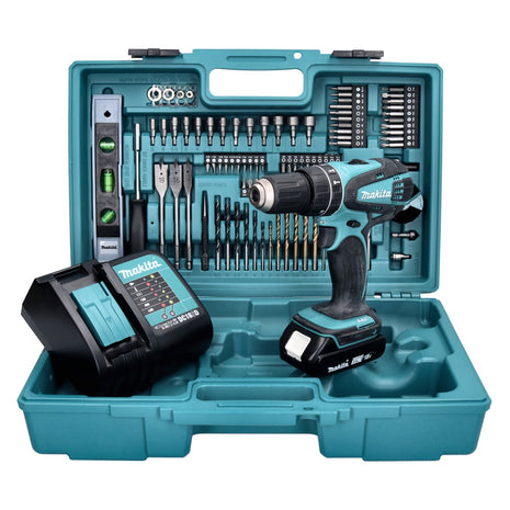 Makita DHP 456 SAX5 perceuse à percussion sans fil 18 V 50 Nm + 1 batterie 2,0 Ah + chargeur + jeu d'accessoires 101 pièces + mallette