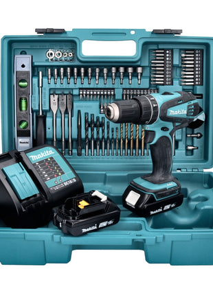 Taladro percutor inalámbrico Makita DHP 456 SA2X5 18 V 50 Nm + 2x baterías 2,0 Ah + cargador + set de accesorios 101 piezas + estuche