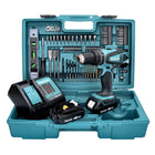 Taladro percutor inalámbrico Makita DHP 456 SA2X5 18 V 50 Nm + 2x baterías 2,0 Ah + cargador + set de accesorios 101 piezas + estuche