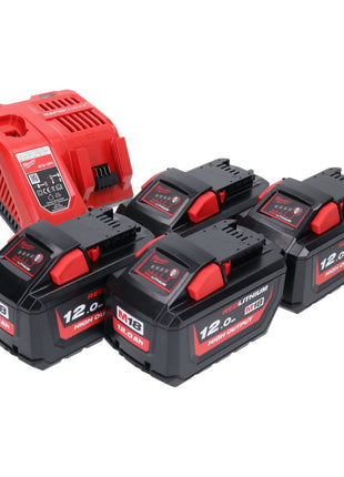 Milwaukee M18 NRG-1204 Akku Starter Set 4x 18 V 12,0 Ah / 12000 mAh Li-Ion Akku ( 4x 4932464260 ) + M12-18 FC Schnell Ladegerät ( 4932451079 ) - Toolbrothers