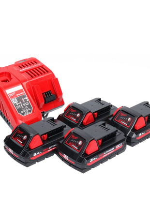 Milwaukee M18 NRG-304 Akku Starter Set High Output 4x 18 V 3,0 Ah / 3000 mAh Li-Ion Akku ( 4x 4932471069 ) + M12-18FC Ladegerät ( 4932451079 ) - Toolbrothers