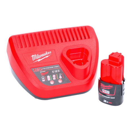 Milwaukee M12 NRG-301 Akku Starter Set 12 V 3,0 Ah / 3000 mAh Li-Ion Akku ( 4932451388 ) + M12-C12C Ladegerät ( 4932352000 )