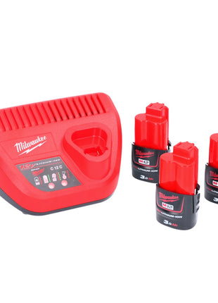 Milwaukee M12 NRG-303 Akku Starter Set 3x 12 V 3,0 Ah / 3000 mAh Li-Ion Akku ( 4933459207 ) + M12-C12C Ladegerät