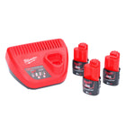 Milwaukee M12 NRG-303 Akku Starter Set 3x 12 V 3,0 Ah / 3000 mAh Li-Ion Akku ( 4933459207 ) + M12-C12C Ladegerät