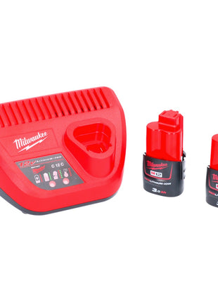 Compresor de batería Milwaukee M12 BI-302C 12 V + 2x baterías 3.0 Ah + cargador