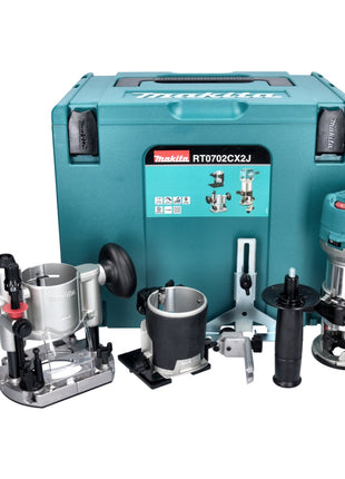 Makita RT 0702 CX2J Multifunktionsfräse 710 W 6 / 8 mm + Oberfräsenmodul + Kantenfräsenmodul + Winkelfräsenmodul + Makpac