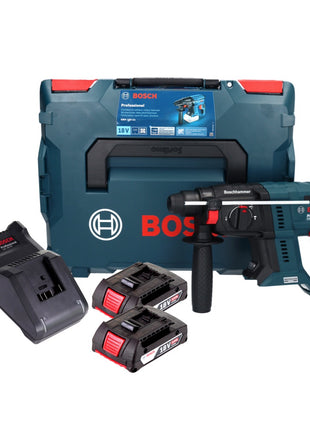 Bosch GBH 18V-21 Taladro percutor inalámbrico profesional 18 V 2,0 J sin escobillas + 2x baterías 2,0 Ah + cargador + L-BOXX