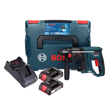 Bosch GBH 18V-21 Taladro percutor inalámbrico profesional 18 V 2,0 J sin escobillas + 2x baterías 2,0 Ah + cargador + L-BOXX