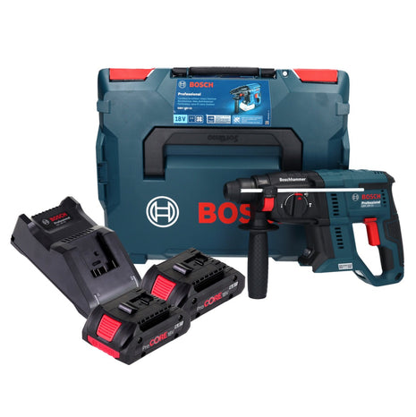 Bosch GBH 18V-21 Professional Akku Bohrhammer 18 V 2,0 J Brushless + 2x ProCORE Akku 4,0 Ah + Ladegerät + L-BOXX