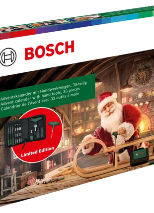 Bosch Hand Tool Calendrier de l'Avent 2024, 33 pièces (jeu d'outils avec tournevis à cliquet, poignée en T, tournevis de précision, tournevis à embouts trapus, accessoires, tire-bouchon, sac)