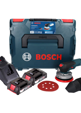 Lijadora excéntrica a batería Bosch GEX 18V-125 Professional 18 V 125 mm sin escobillas + 2x batería 2,0 Ah + cargador + L-BOXX