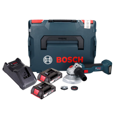 Amoladora angular a batería Bosch GWS 18V-10 Professional 18 V 125 mm sin escobillas + 2x baterías 2,0 Ah + cargador + L-Boxx