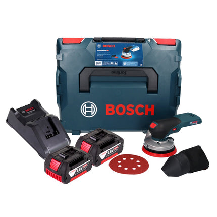 Bosch GEX 18V-125 Levigatrice rotorbitale a batteria professionale 18 V 125 mm brushless + 2x batteria ricaricabile 4,0 Ah + caricabatterie + L-BOXX
