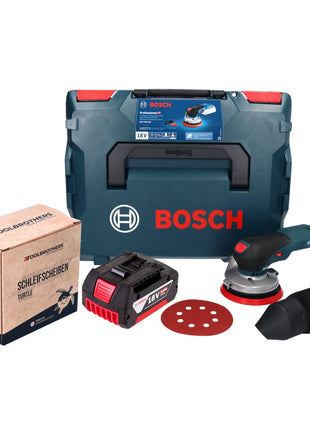 Bosch GEX 18V-125 Professional Akku Exzenterschleifer 18 V 125 mm Brushless + 1x Akku 5,0 Ah + 1x Toolbrothers TURTLE Schleifset + L-BOXX - ohne Ladegerät