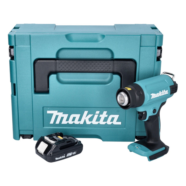 Pistola de aire caliente sin cable Makita DHG 180 A1J 18 V 550 °C + 1x batería recargable 2,0 Ah + Makpac - sin cargador