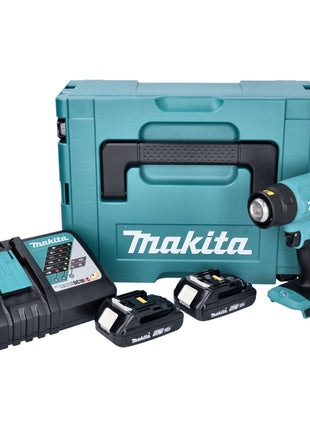 Makita DHG 180 RAJ Akku Heißluftgebläse 18 V 550 °C + 2x Akku 2,0 Ah + Ladegerät + Makpac