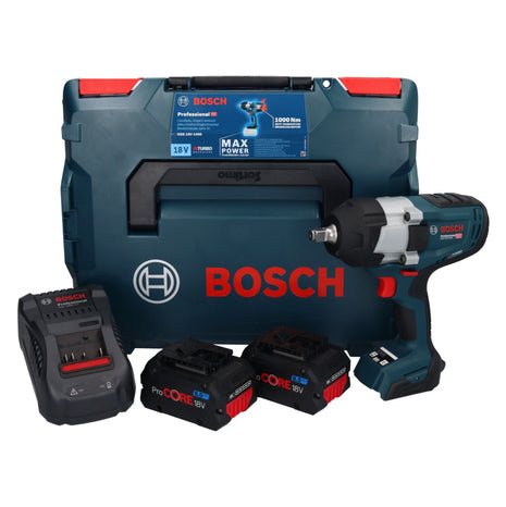 Bosch GDS 18V-1000 Atornillador de impacto giratorio inalámbrico profesional 18 V 1000 Nm BITURBO Brushless + 2x batería ProCORE 8,0 Ah + cargador + L-Boxx (06019J8302)