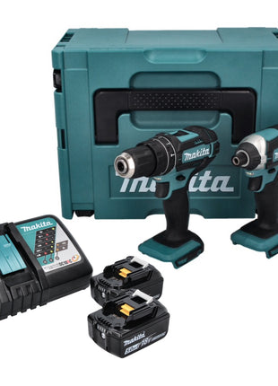 Makita DLX 2131 TJ Akku Kombo Kit 18 V mit DHP 482 62 Nm + DTD 152 165 Nm + 2x Akku 5,0 Ah + Ladegerät + Makpac