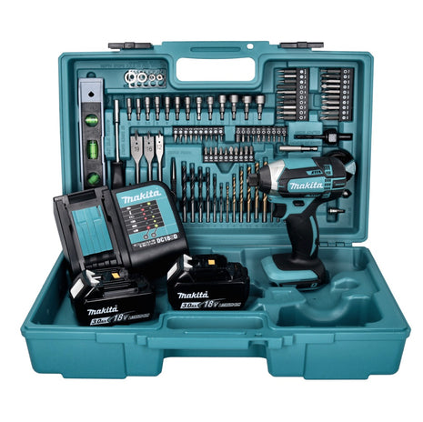 Makita DTD 152 SF2X5 Clé à chocs sans fil 18 V 165 Nm + 2 batteries 3,0 Ah + chargeur + jeu d'accessoires 101 pièces + mallette