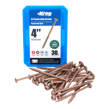 Kreg XL Pocket Hole Vis 4,0 x 100 mm, Filetage partiel Robertson, 30 pcs. (SML-C4X400-30)