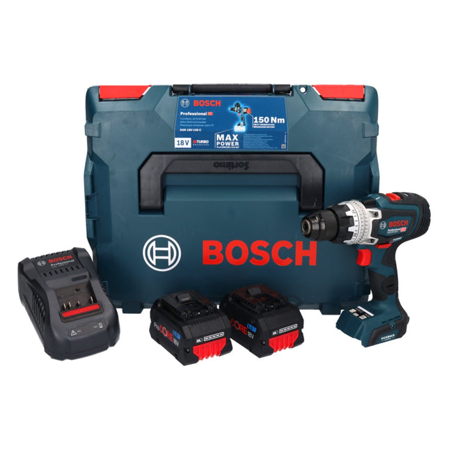 Bosch GSR 18V-150 C Taladro atornillador profesional a batería 18 V 150 Nm Biturbo Brushless ( 06019J5005 ) + 2x batería ProCORE 8,0 Ah + cargador + L-Boxx