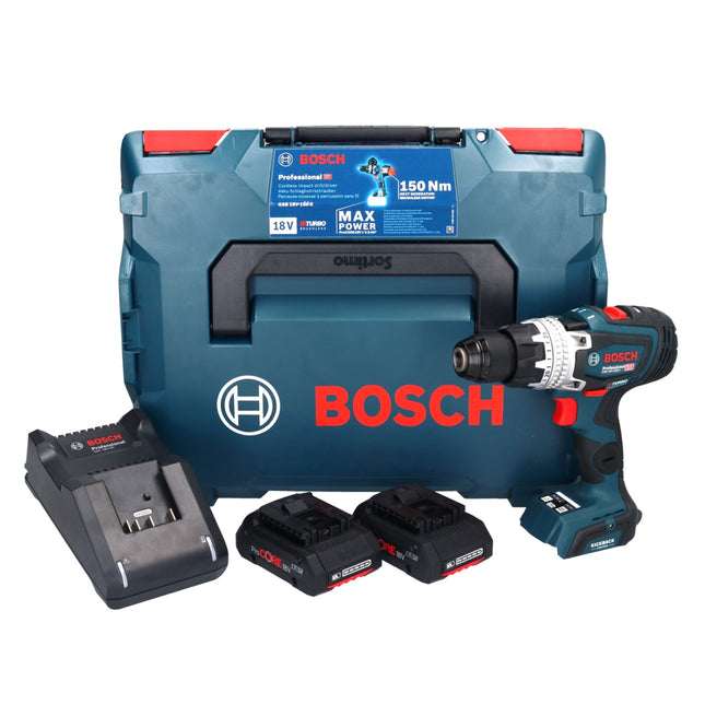 Bosch GSB 18V-150 C Taladradora de percusión profesional sin cable 18 V 150 Nm Biturbo Brushless + 2x acumulador ProCORE 4,0 Ah + cargador + L-Boxx