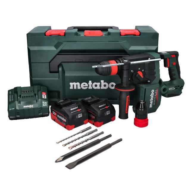Martillo perforador a batería Metabo KH 18 LTX BL 28 Q 18 V 3 J SDS plus Brushless + 2 baterías de 5,5 Ah + cargador + juego de 5 brocas y cinceles + metaBOX