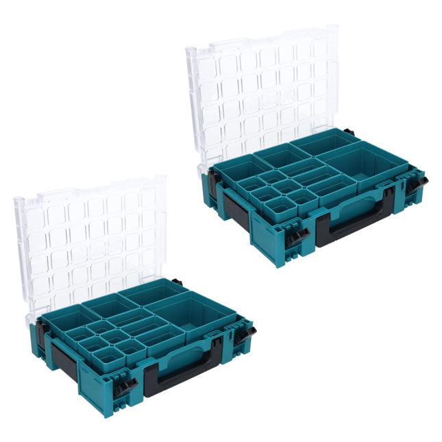 Set di organizer Makita MAKPAC 1 2x valigetta per minuteria 395 x 295 x 110 mm ( 2x 191X80-2 ) con 13x inserti in scatola