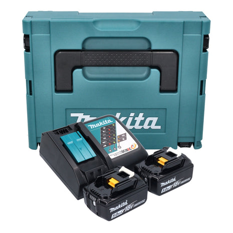 Kit de fuente de alimentación Makita de 18 V con 2 baterías BL 1850 B de 5,0 Ah + cargador rápido DC 18 RC + Makpac (197624-2)