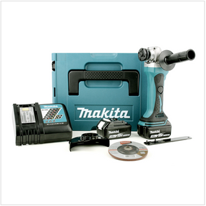 Makita BGA 452 RFJ 18V Li-ion 115 mm Akku Winkelschleifer mit 2x Makita BL1830 B Akku, Makita DC 18 RC Ladegerät, Makita Makpac Koffer Gr.2
