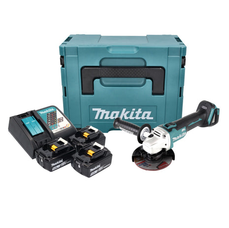 Makita DGA 504 RT3J cordless angle grinder 18 V 125 mm brushless + 3x rechargeable battery 5.0 Ah + charger + Makpac