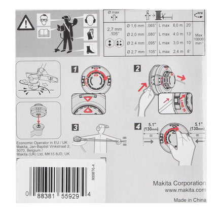 Makita 2-Fadenkopf Tap&Go 2,0 mm ( 191D91-7 ) für 18 V Akku Rasentrimmer DUR 187 und DUR 188