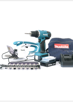 Makita DK14004X1 G-Serie Set mit DF 347 D Akku Bohrschrauber 14,4V + UM 165 D Grasschere + 2x Akku 1,3Ah + Ladegerät + Arbeitsschürze - Toolbrothers