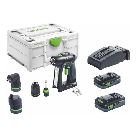 Festool C 18 HPC 4,0 l set taladro atornillador inalámbrico 18 V 45 Nm sin escobillas (576993) + 2 baterías 4,0 Ah + cargador + fijación excéntrica + fijación angular + systainer