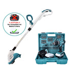 Makita UR 180 DZ Akku Rasentrimmer 18 V 260 mm G-Serie + HP 457 DWE10 Akku Schlagbohrschrauber 18 V 42 Nm + 2x Akku 1,5 Ah + Ladegerät + 74 tlg. Bit Bohrer Set