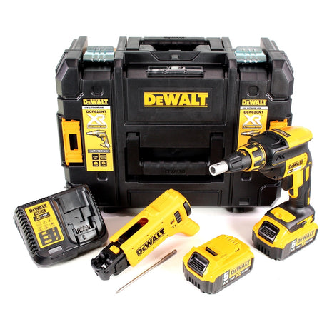 Atornillador para paneles de yeso a batería DeWalt DCF 620 P2K 18 V 30 Nm sin escobillas + 2 baterías 5,0 Ah + cargador + cargador + TSTAK