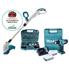 Makita DF488DWE10 Cordless Combi Drill 42 Nm 18V G-Series + Makita UR180DZ Cordless String Trimmer + 2x Batteries 1.5 Ah + Charger + Bit Drill Set (101 pcs.)+ Case