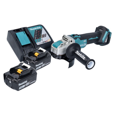 Makita DGA 521 RFX1 akumulatorowa szlifierka kątowa 18 V 125 mm X-LOCK bezszczotkowa + 2x akumulator 3,0 Ah + ładowarka