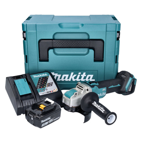 Makita DGA 521 RF1X1J amoladora angular a batería 18 V 125 mm X-LOCK Brushless + 1x batería 3.0 Ah + cargador + Makpac