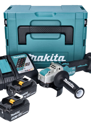 Makita DGA 521 RFX1J amoladora angular a batería 18 V 125 mm X-LOCK sin escobillas + 2x batería 3,0 Ah + cargador + Makpac