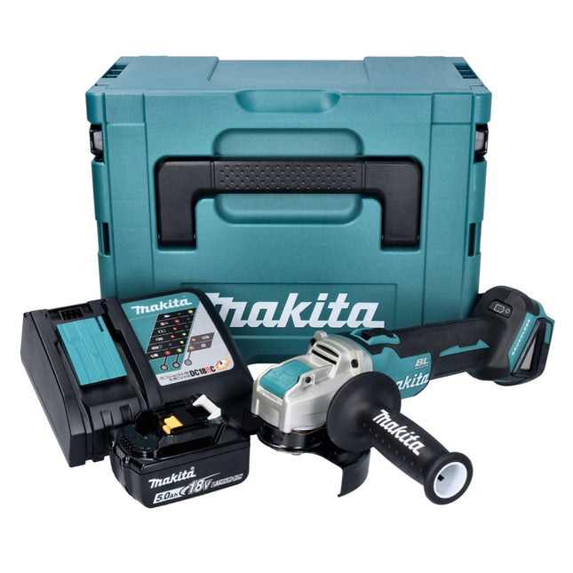 Makita DGA 521 RT1X1J Amoladora angular sin cable 18 V 125 mm X-LOCK Brushless + 1x batería recargable 5,0 Ah + cargador + Makpac