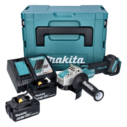 Makita DGA 521 RGX1J Amoladora angular sin cable 18 V 125 mm X-LOCK Brushless + 2x batería recargable 6,0 Ah + cargador + Makpac